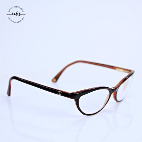 Chanel Cat Eye Vintage Eyeglasses Frame Black Brown Gold 50-17-140 - Picture 8 of 13